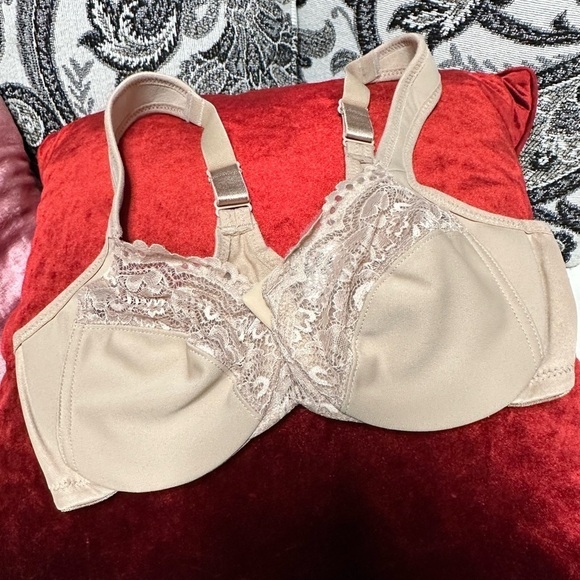 Glamorise BRA 34B Beige Wide Straps Low Cut WonderWire Lace Underwire 3466 PS - Picture 7 of 11